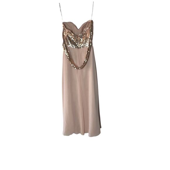 Rose Gold Prom Dress, Long Sequined, Sweetheart Chiffon Formal Wedding Pro - Picture 4 of 8